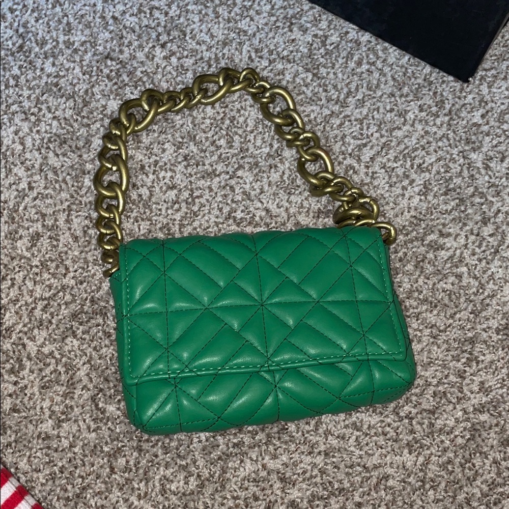 Zara Green Quilted Chain Shoulder Bag